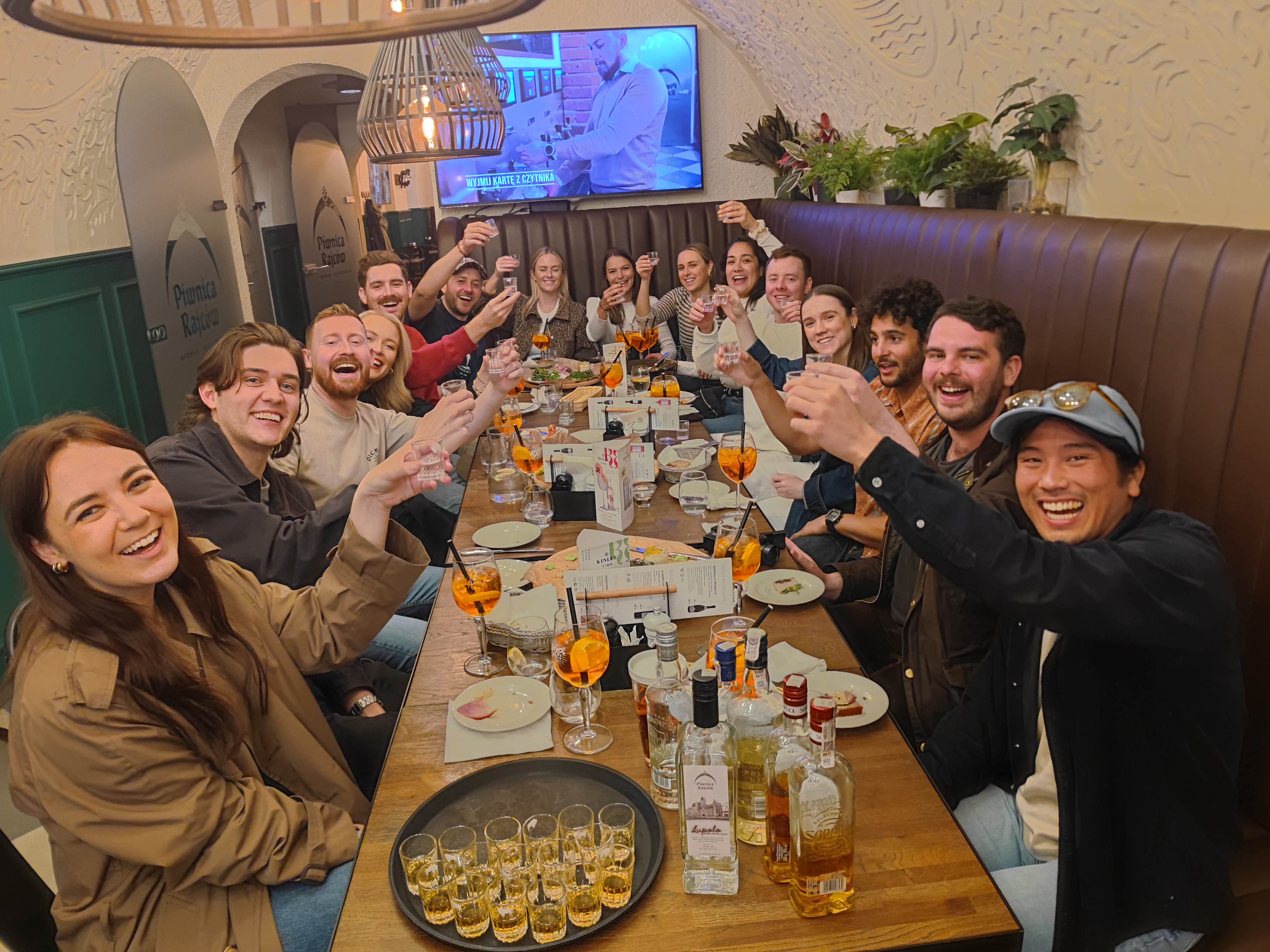 A group enjoying a guided vodka tour through authentic local venues